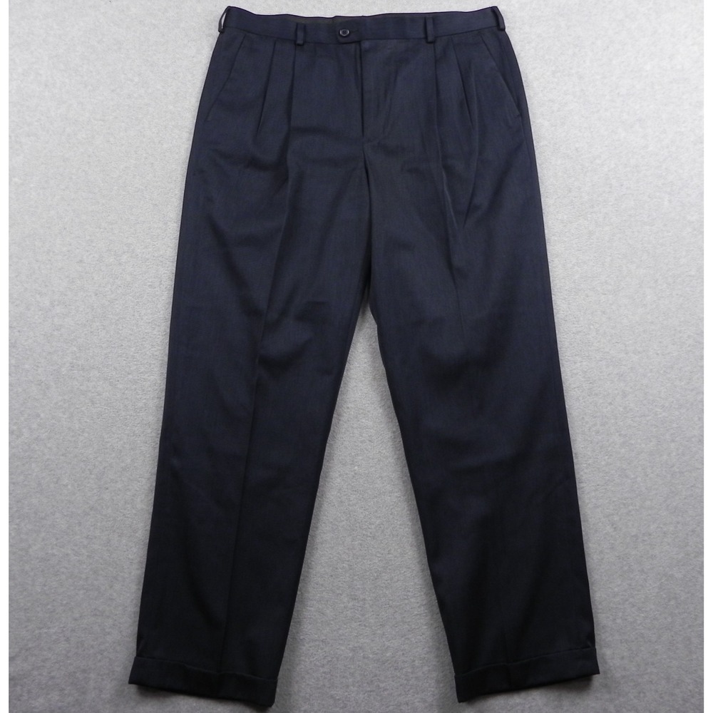 Perry Ellis Portfolio Pants Mens 36x32 Classic Dress Suit Cuffed Pleated Blue